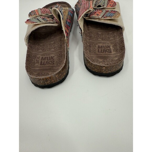 Muk Luks Sequin Buckle Sandals Slip On Open Toe Geometric Comfy Slides Size 7 - Picture 8 of 11